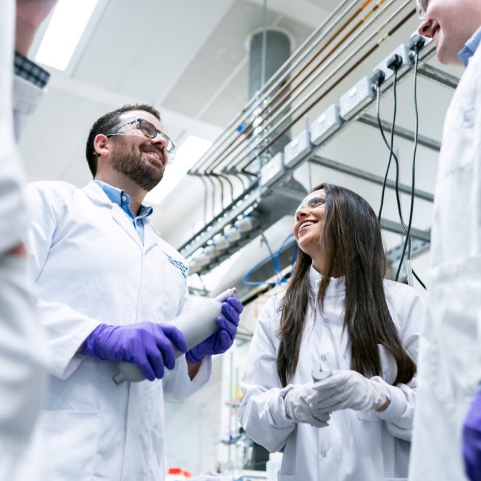 Students talk in laboratory