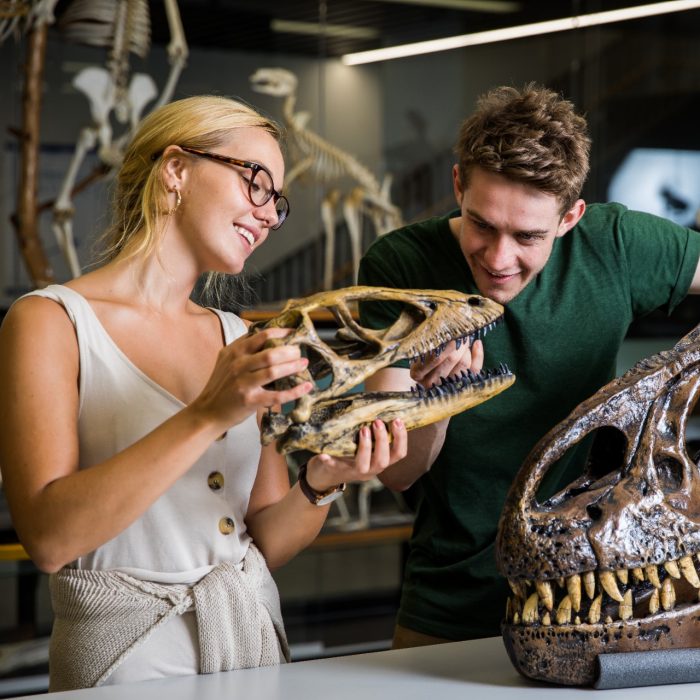 Palaentology students and bones