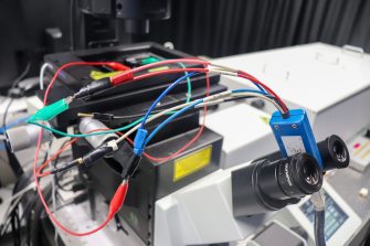 A microscope that has been retrofitted with technology enabling much more detailed cellular imaging