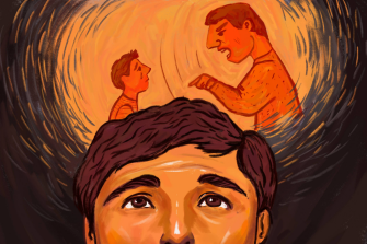 An illustration of a person imagining an adult admonishing them