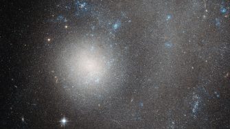 The subject of this new Hubble image is NGC 5474, a dwarf galaxy located 21 million light-years away in the constellation of Ursa Major (The Great Bear). This beautiful image was taken with Hubble's Advanced Camera for Surveys (ACS). The term "dwarf galaxy" may sound diminutive, but don't let that fool you — NGC 5474 contains several billion stars! However, when compared to the Milky Way with its hundreds of billions of stars, NGC 5474 does indeed seem relatively small. NGC 5474 itself is part of the Messier 101 Group. The brightest galaxy within this group is the well-known spiral Pinwheel Galaxy (also known as Messier 101, heic0602). This galaxy's prominent, well-defined arms classify it as a "grand design galaxy", along with other spirals Messier 81 (heic0710) and Messier 74 (heic0719). Also within this group are Messier 101's galactic neighbours. It is possible that gravitational interactions with these companion galaxies have had some influence on providing Messier 101 with its striking shape. Similar interactions with Messier 101 may have caused the distortions visible in NGC 5474. Both the Messier 101 Group and our own Local Group reside within the Virgo Supercluster, making NGC 5474 something of a neighbour in galactic terms.