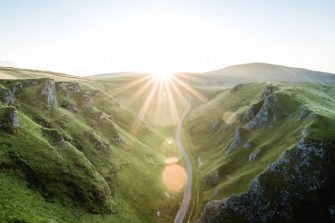 Blue sky above a valley