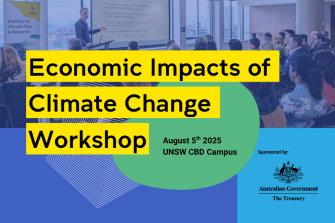 Text reading Economic impacts of Climate Change Workshop sponsored by Australian Government The Treasury