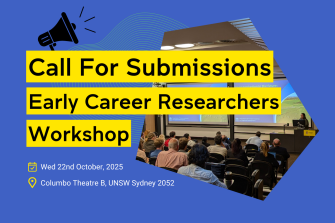 Text reading Call for Submissions Early Career Researchers Workshop photo of presentation from 2024 ECR workshop