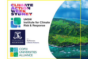 Cop31 Alliance affiliate logos with image of pacific island