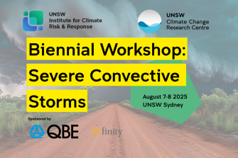Text reading biennial workshop severe convective storms over image of storm over red dirt road
