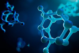 3d illustration of molecule model. Science or medical background with molecules and atoms.
