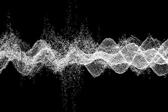 Sound waves. Dynamic effect. Vector illustration with particle. 3D grid surface.