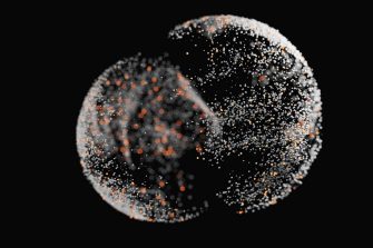 Abs Quantum particles- 3d rendered image futuristic design. Abstract background. Atomic structure, large collider, CERN concept.