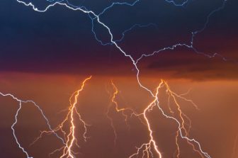 Thunder, lightning and rain during summer storm.