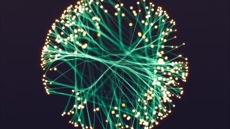 Glowing spheres connected with axon-like lines.