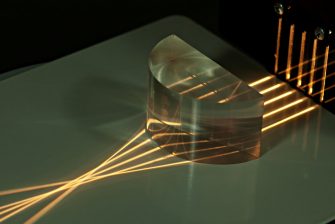 Axial aberration. Plano - convex lens focuses incoming rays. Outer lines shows axial aberration of lens.