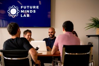 Photograph from the future mind psychology eventof multiple students discussing