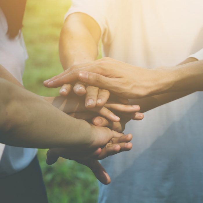 Team teamwork business join hand together concept, Power of volunteer charity work, Stack of people hand