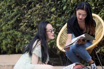 Students studying in the yard