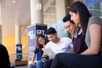 Group of students on campus grounds