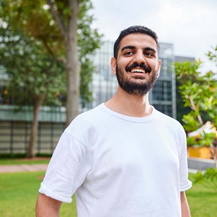 UNSW College Student standing outside - main walkwayy