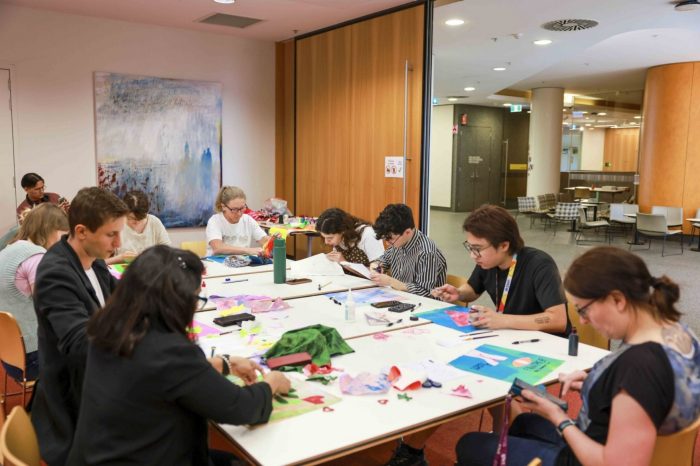 UNSW students and staff making patches for the Queer Community Quilt.