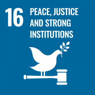 UN Sustainable Development Goals icon 16: Peace, Justice and Strong Institutions