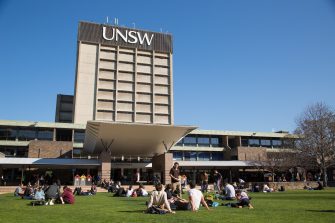 Photograph of the exterior of the library located on the UNSW Kensington campus this photo shows a full front view of the whole building