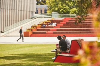 Students and staff enjoyng facilities at UNSW Kensington, Alumni park.