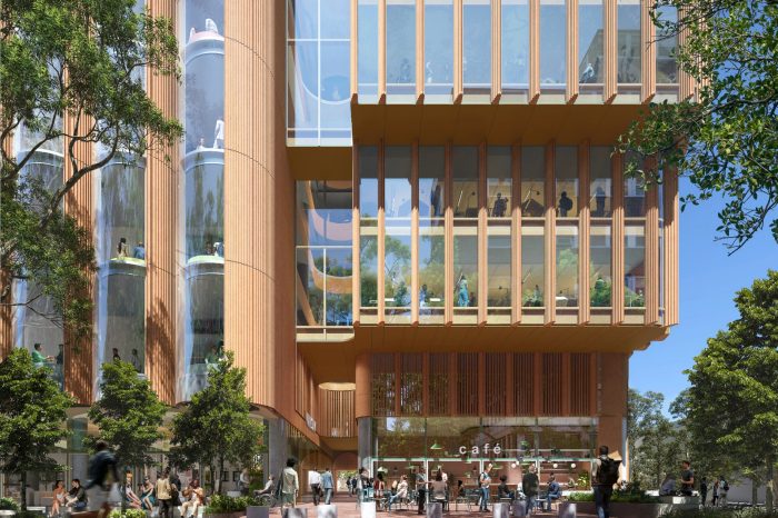 Artist's impression of the main entry to the new Education Building, G25