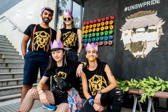 Photograph of peoplrin the mardi gras parade