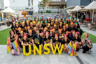 Photograph of peoplrin the mardi gras parade