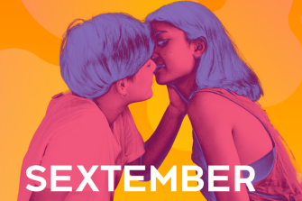 A young couple about to kiss with the words Sextember Festival