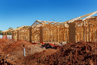 new suburban homes currently under construction in row 