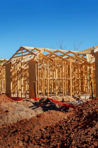 new suburban homes currently under construction in row 