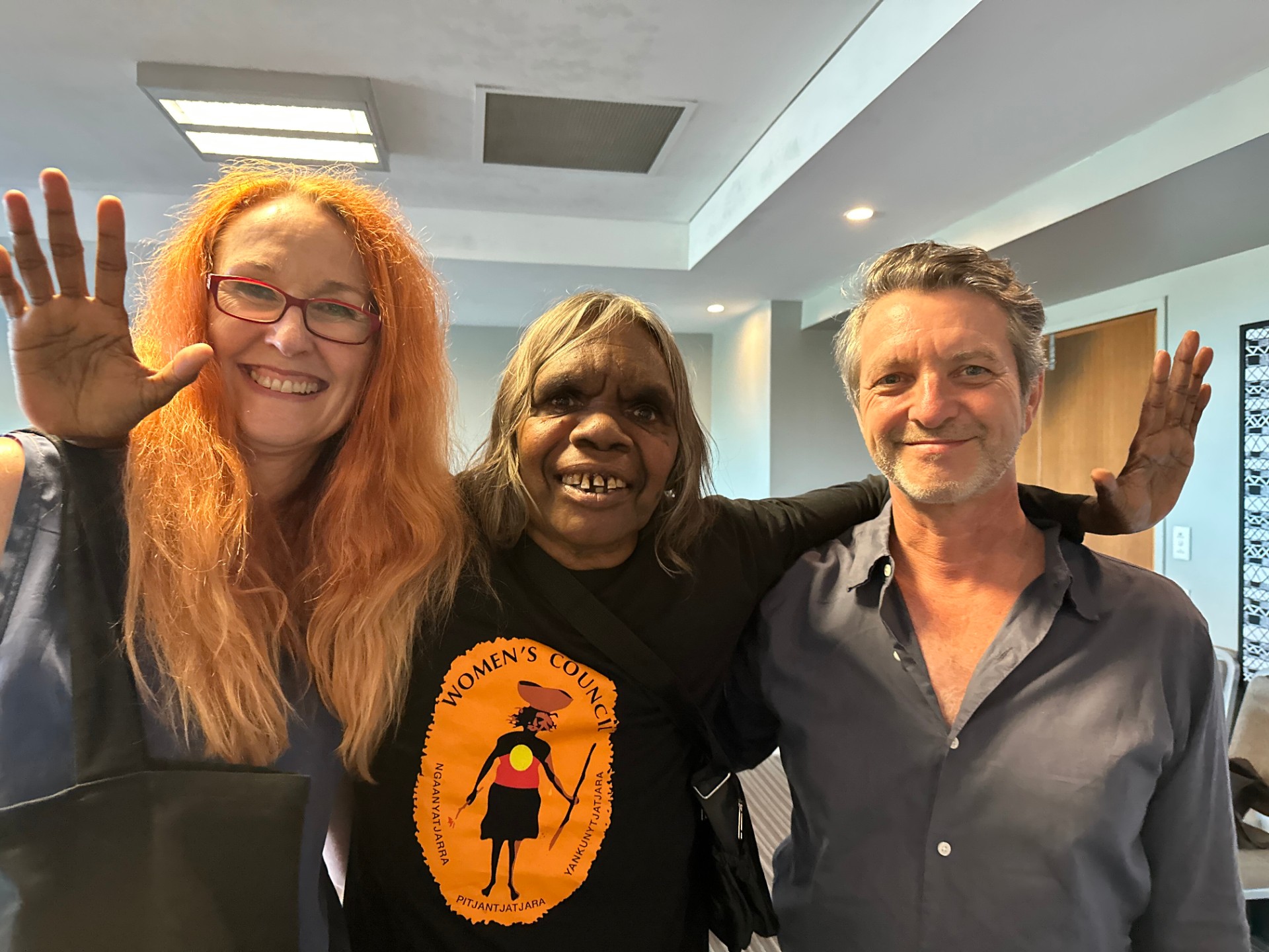 Scientia Professor Jill Bennett, Rene Kulitja from NPY Women’s Council and Volker Kuchelmeister from the Big Anxiety Research Centre.