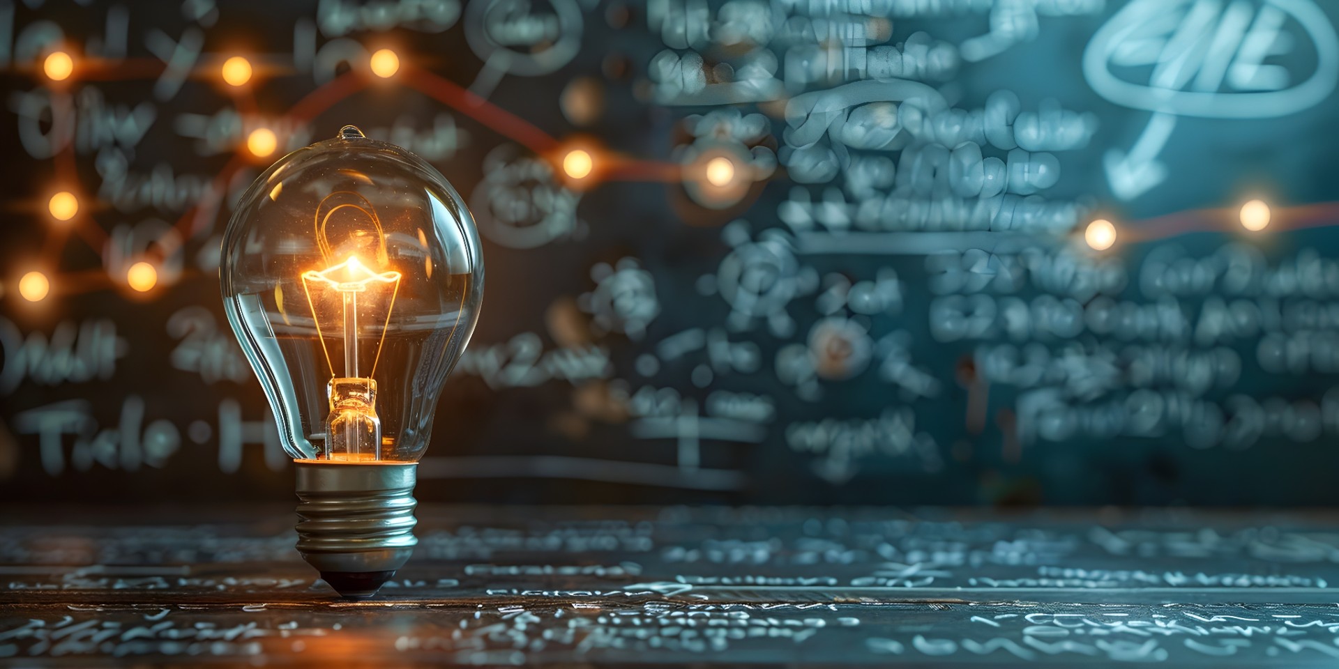 This image depicts a glowing light bulb symbolizing the spark of innovation and the creative process that drives invention The chalkboard background suggests a learning environment