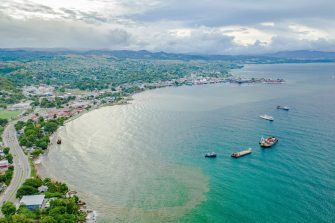 Aerial view of Honiara harbour and port.