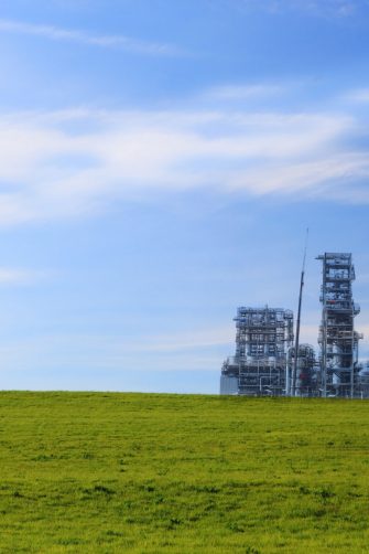 New modern industrial waste plant from the outside. Waste-to-energy plant with eco green concept 