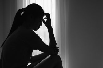 Young  women sitting in dark room feeling pain with life problem.  suffering from husband violence, Stop violence against and sexual abuse women, domestic violence, anti human trafficking.