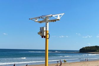 An emergency response beacon – which allows people to contact Surf Life Saving NSW in an emergency – at Sharky Beach, Northern Illawarra
