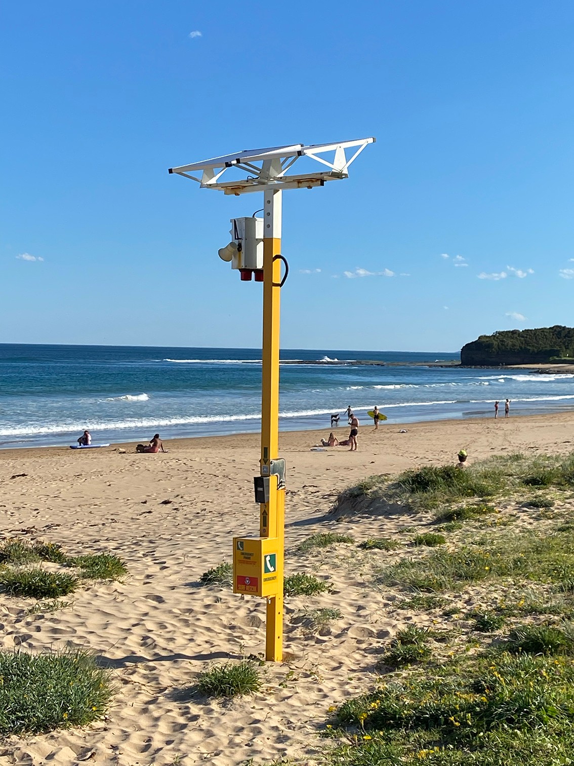 An emergency response beacon – which allows people to contact Surf Life Saving NSW in an emergency – at Sharky Beach, Northern Illawarra