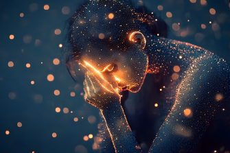 A photo of an iPad with the Pain and Emotion Therapy chat on screen