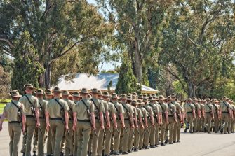 Back view of Australian soldiers at training