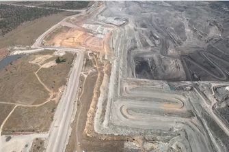 Research plane flying over the Hail Creek coal mine