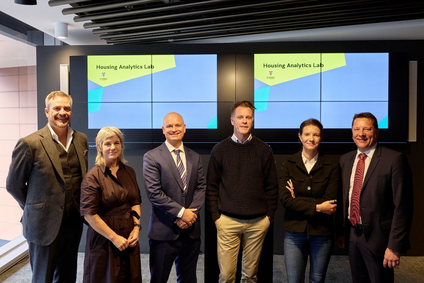 Attila Brungs, Claire Annesley, Chris Pettit, Chris Minns, Rose Jackson, Paul Scully at the opening of the Housing Analytics Lab