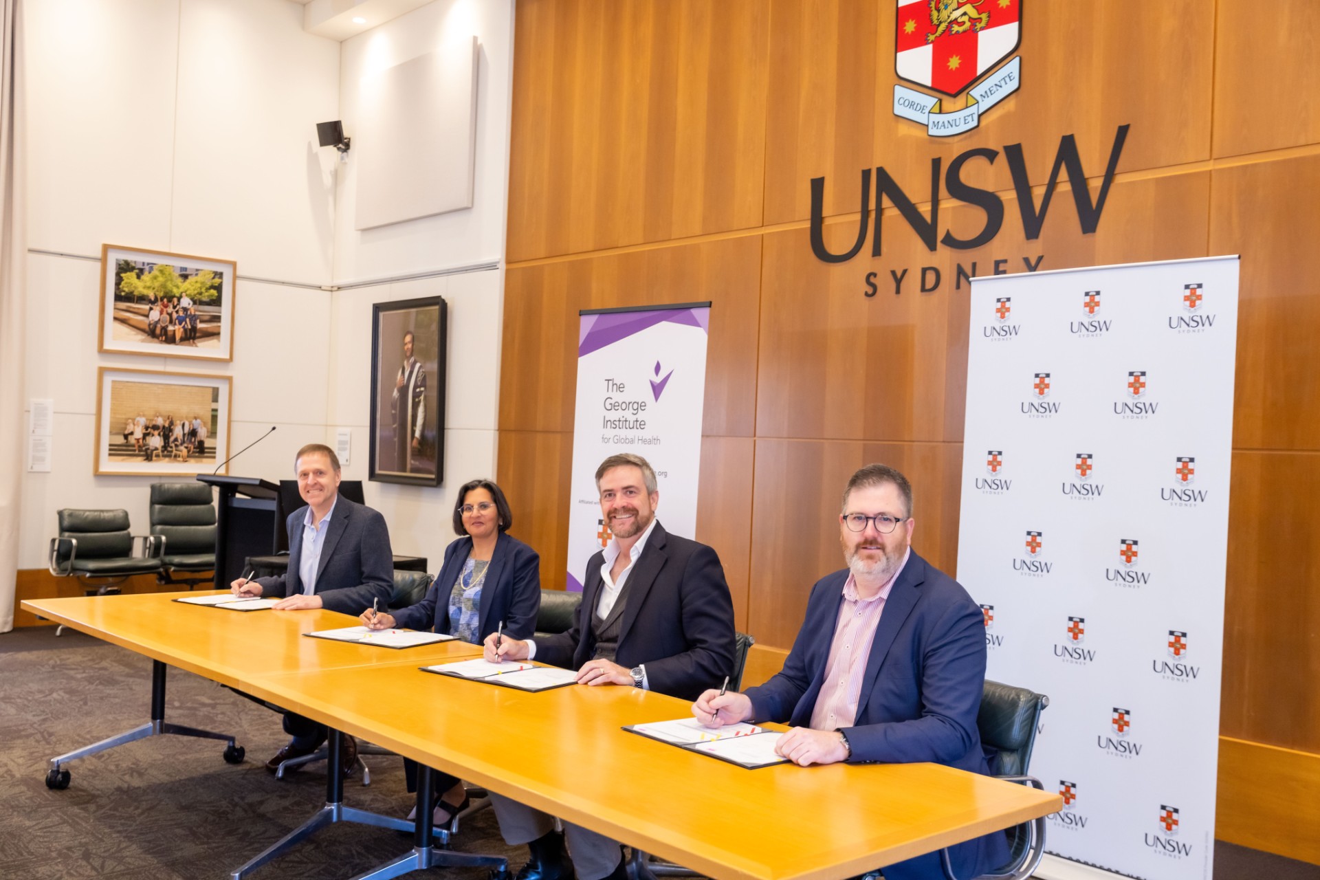 Dr Paul Schreier, Conjoint Scientia Professor Anushka Patel , Professor Attila Brungs,  Professor Dane McCamey at the UNSW and TGI affiliation signing ceremony