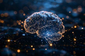 A conceptual design of a digital brain, symbolizing artificial intelligence (AI) and machine learning capabilities in technology