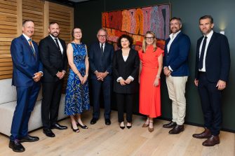 Professor Ian Hickie, Daniel Joinbee, Professor Louise Maple-Brown, UNSW Chancellor David Gonski, Annette Larkin, Deanne Stewart, Vice-Chancellor and President Professor Attila Brungs and Professor Jeremy O’Brien.