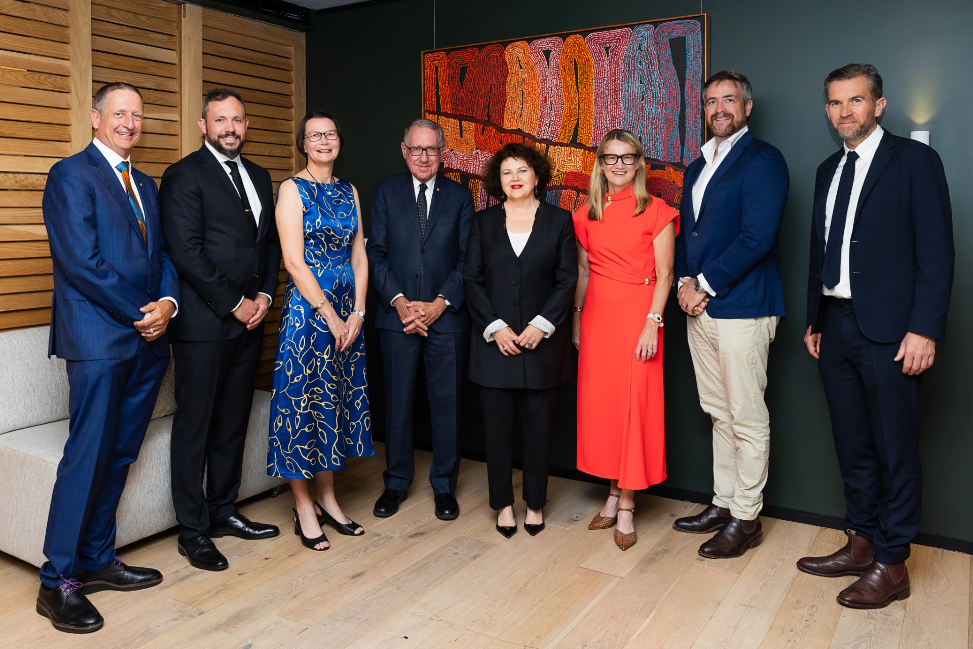 Professor Ian Hickie, Daniel Joinbee, Professor Louise Maple-Brown, UNSW Chancellor David Gonski, Annette Larkin, Deanne Stewart, Vice-Chancellor and President Professor Attila Brungs and Professor Jeremy O’Brien.