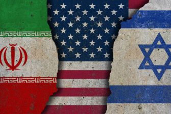 Concept: Iran, US and Israeli flags