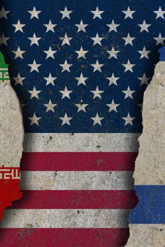 Concept: Iran, US and Israeli flags