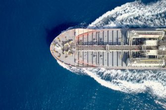 Aerial view of large crude oil tanker on the ocean