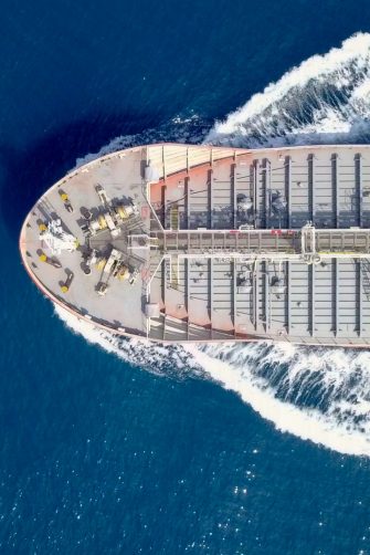 Aerial view of large crude oil tanker on the ocean